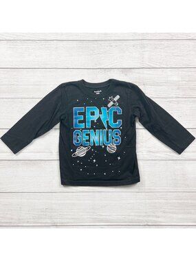 Garanimals Boys Black "Epic Genius" Long Sleeve Shirt Graphic Planets 3T